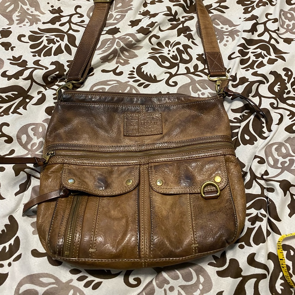 Fossil  Brown Leather Shoulder Bag Purse Crossbody